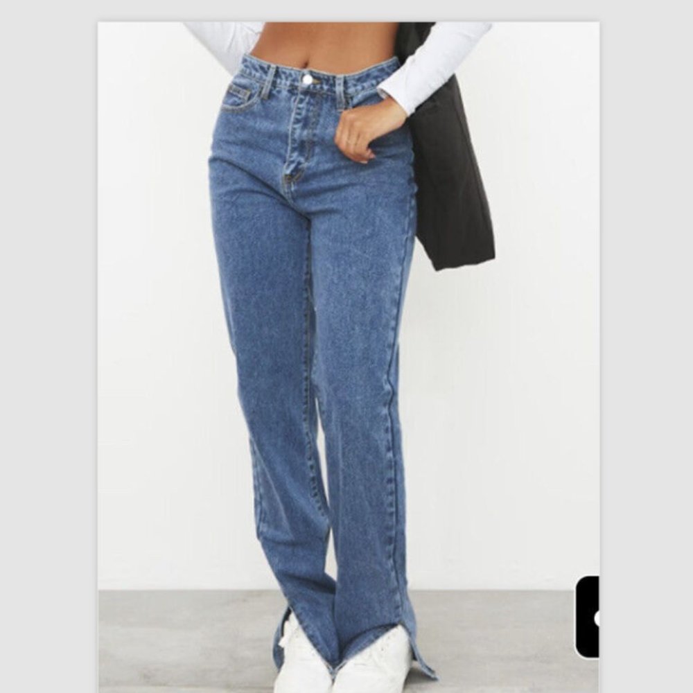 PrettyLittleThing Vintage Wash Split Hem Jeans US Size 10 (UK 14) NWT